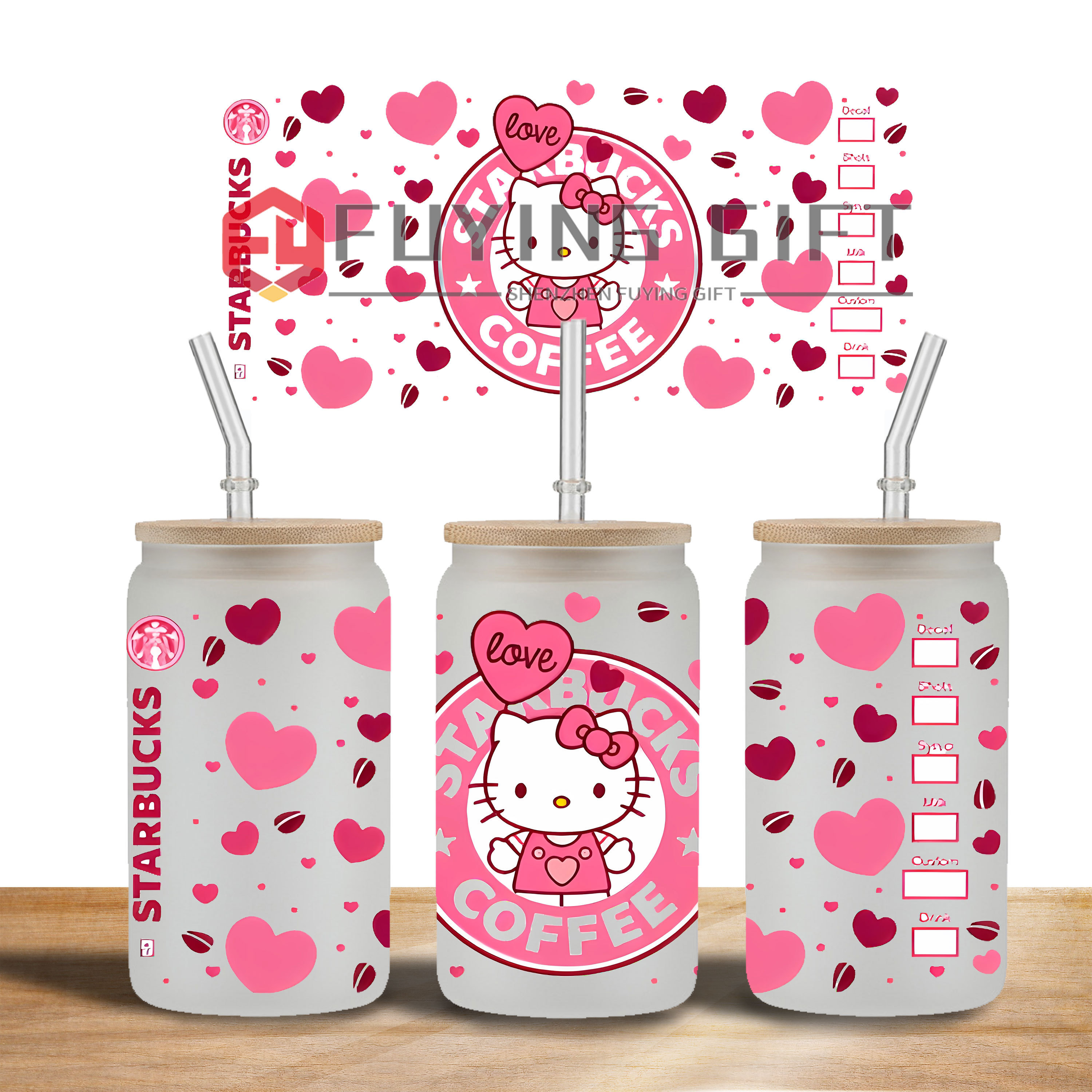 Ready to Ship 16 oz uv dtf cup wraps valentines cartoon 3d transfers vinyl cup wrap waterproof stickers for glass cups