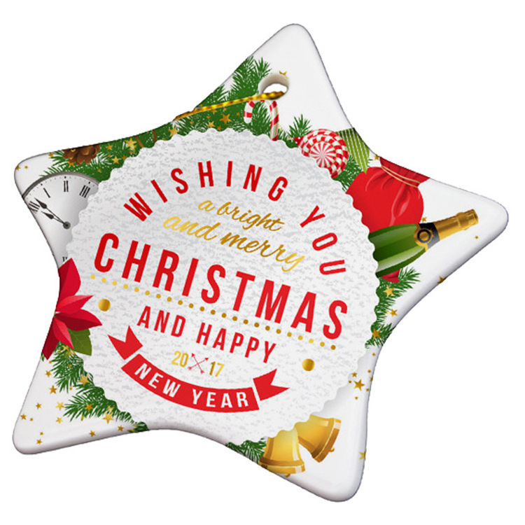 Different shape Round Circle Custom Sublimation Blank Ceramic Christmas Ornaments Flat Christmas Ornament