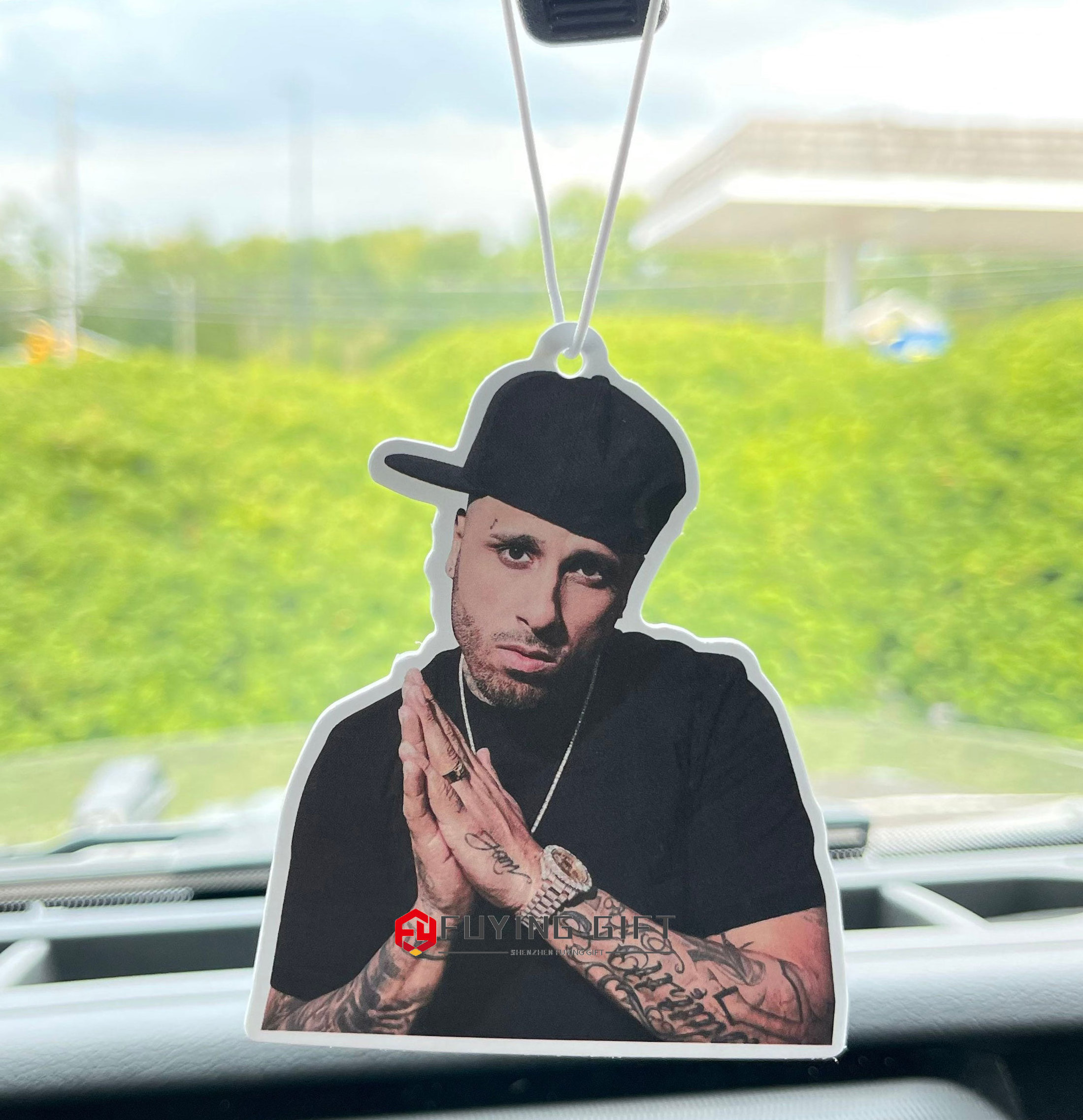 Hot selling custom karol g sexy girl long lasting scent car hanging perfume refresh paper Nicky Jam Car Air Freshener