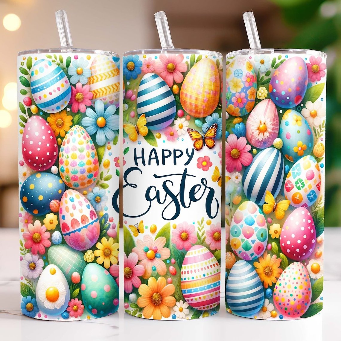 Latest custom 20 Oz cute Happy Easter Skinny Sublimation Tumbler Double Wall Travel Tumblers Coffee Mug Tea Cup