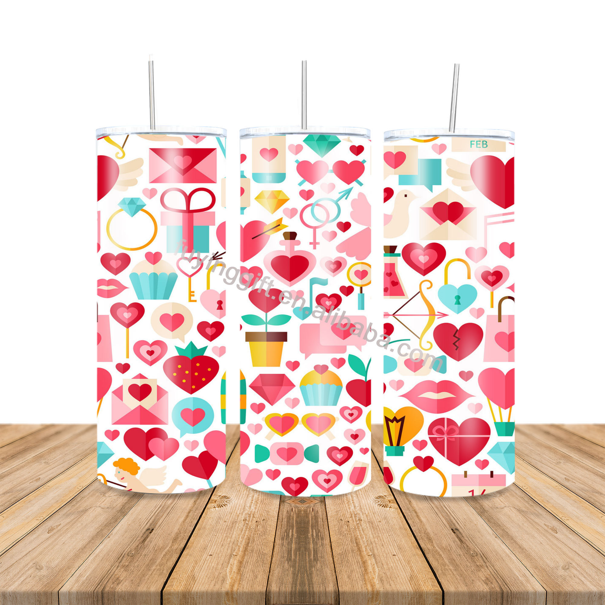 Cute Couple Love Mug Valentine's Day Gift 20oz Stainless Steel Sublimation Tumbler Cups with Straw