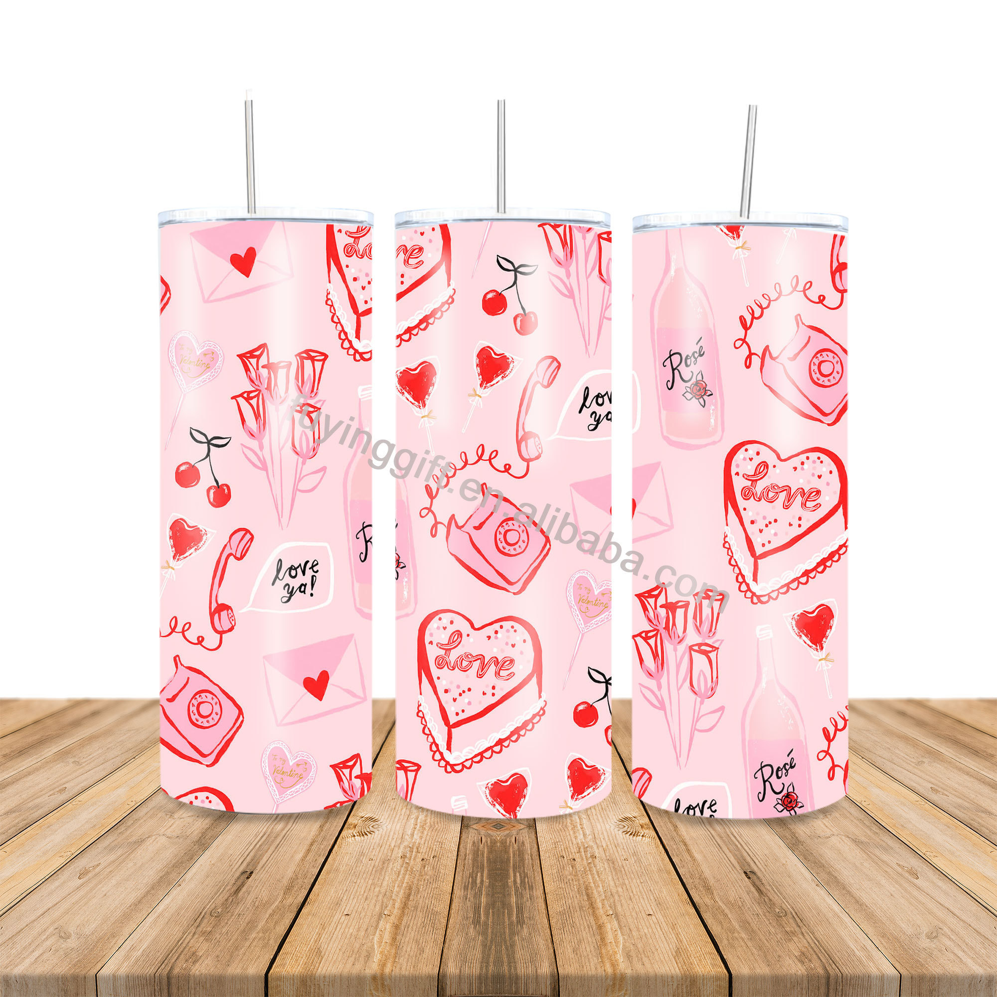 Cute Couple Love Mug Valentine's Day Gift 20oz Stainless Steel Sublimation Tumbler Cups with Straw