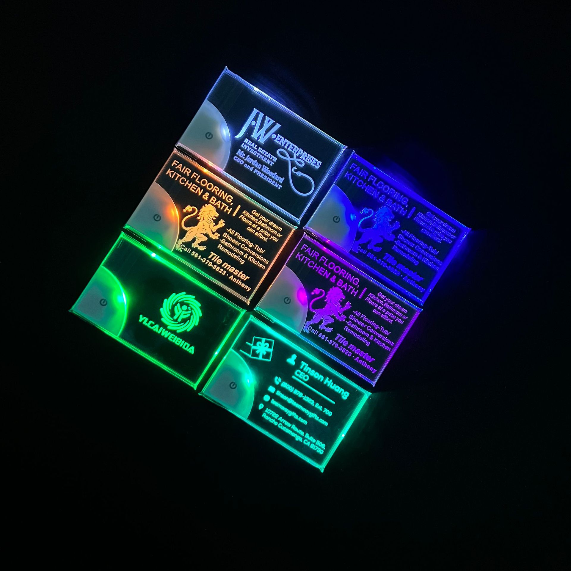 Personalized Custom Laser Engraved Print LED Light Up glowing nightlight 7 colors 3d led Acrylic transparent Business Cards