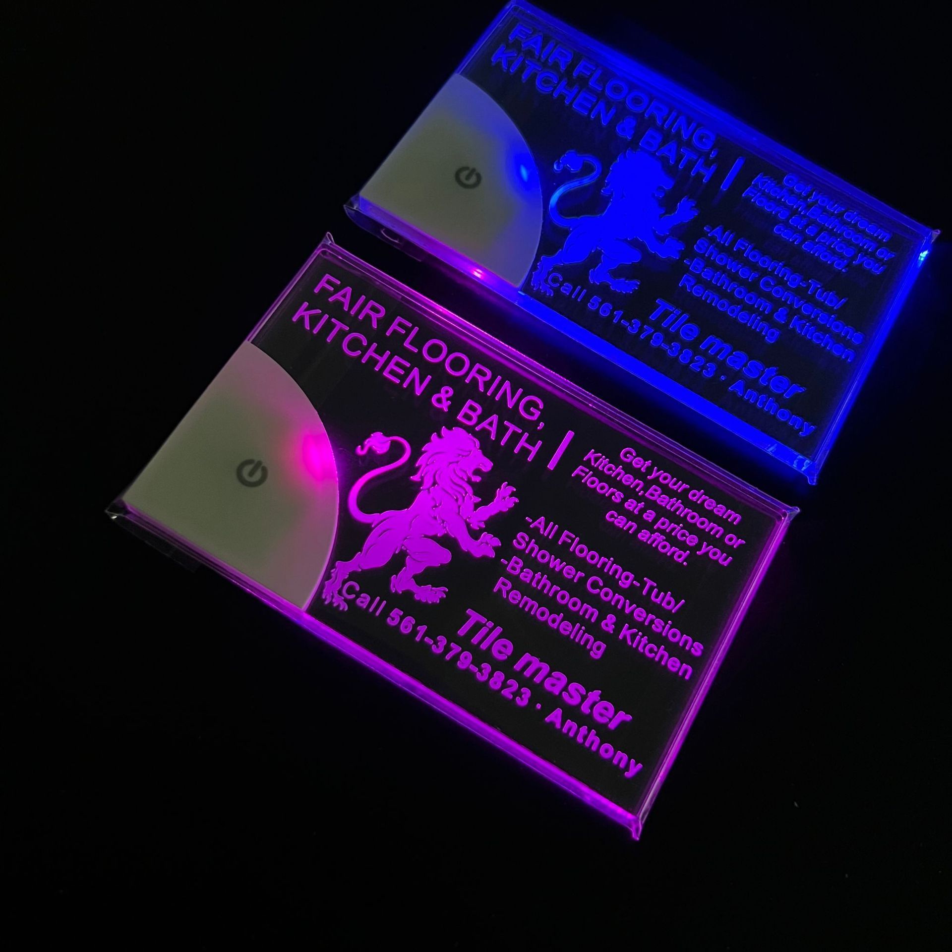 Personalized Custom Laser Engraved Print LED Light Up glowing nightlight 7 colors 3d led Acrylic transparent Business Cards