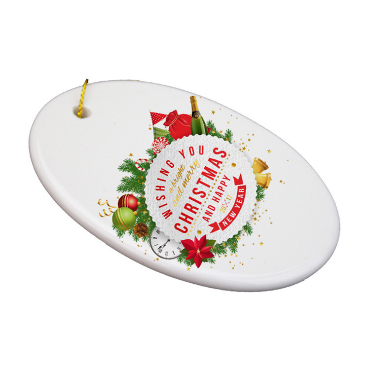 Different shape Round Circle Custom Sublimation Blank Ceramic Christmas Ornaments Flat Christmas Ornament