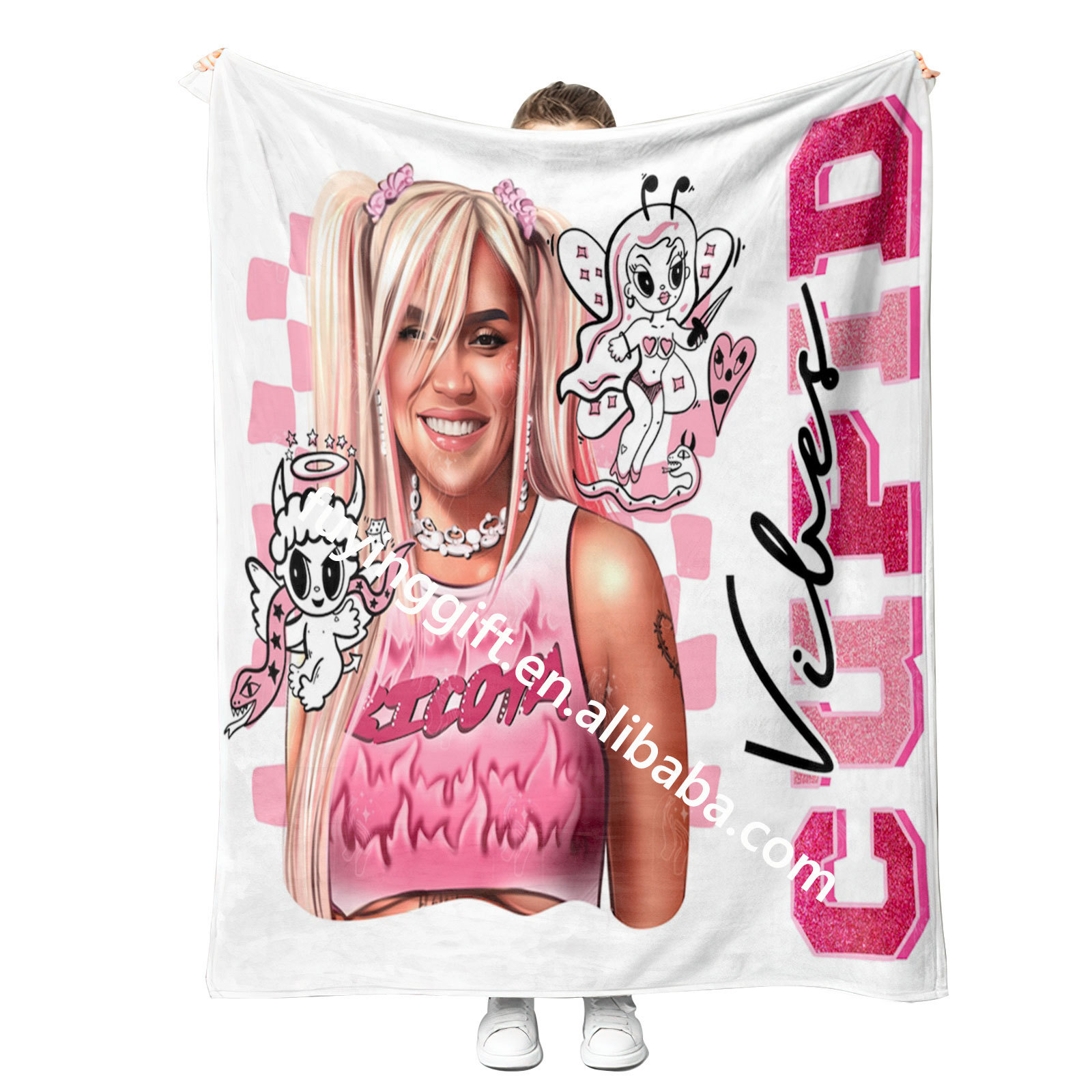 2024 New Fashion Karol G Cupid Valentines Day Blanket Custom Manana Sera Bonito Printing Throw Blankets for Bichota Fan Gift