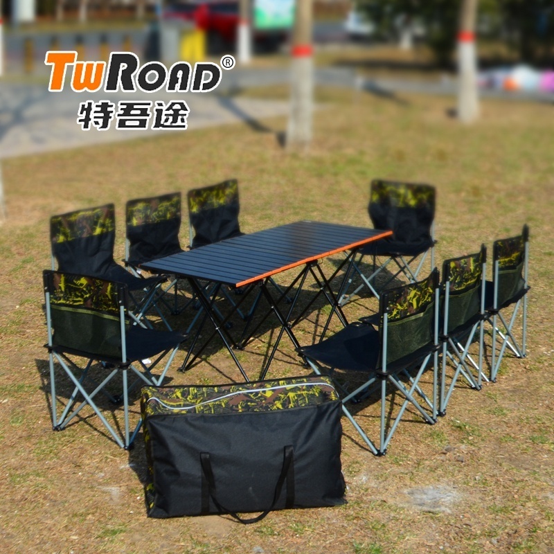 TWROAD Camping Table and Chair Aluminum Foldable Portable Picnic Outdoor Egg Roll Dining Table High Bearing Table and Chair