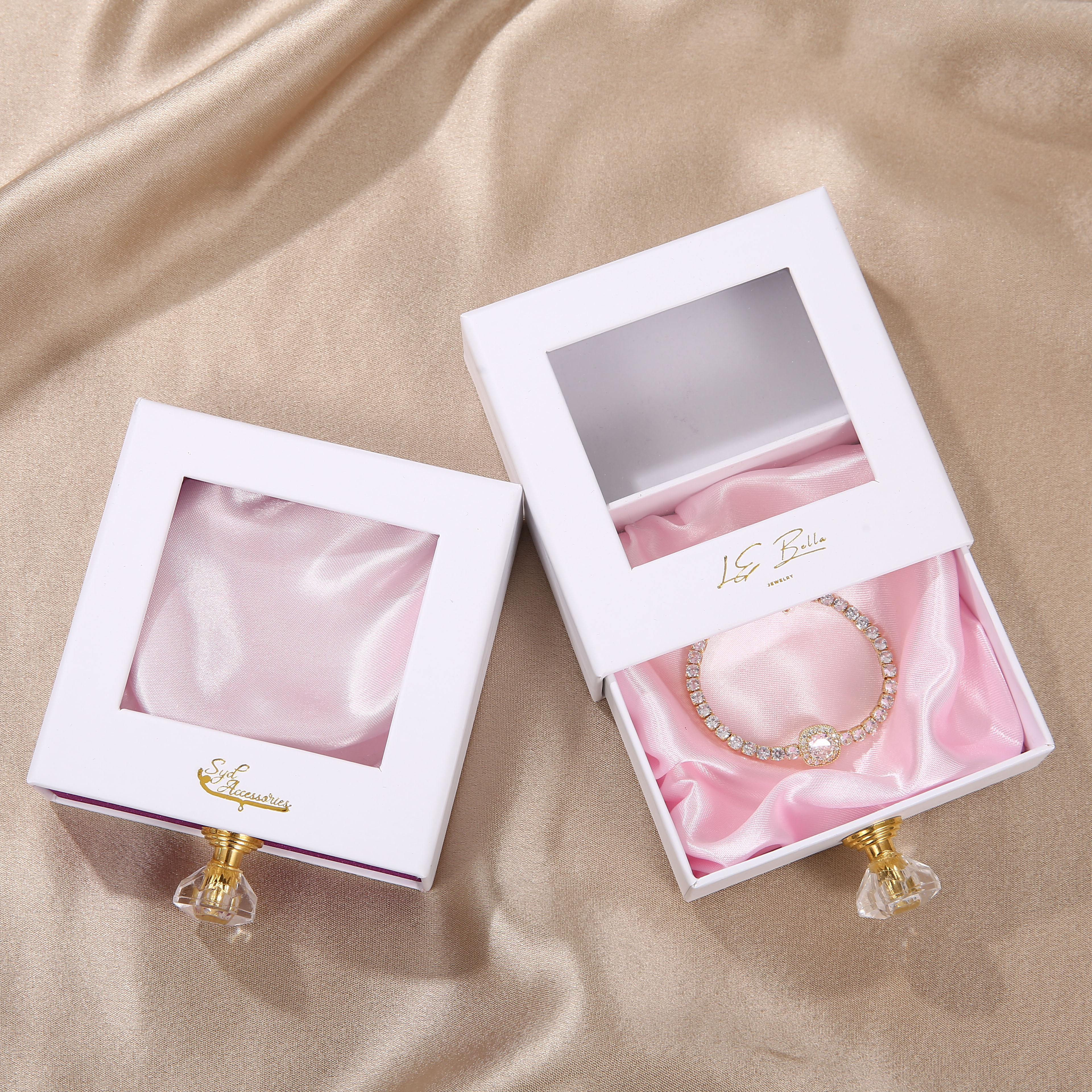 Slide Drawer Transparent Window Jewelry Box Paper Cardboard Custom Logo Packaging Necklace Crystal Handle False Eyelash Box