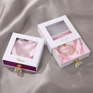 Slide Drawer Transparent Window Jewelry Box Paper Cardboard Custom Logo Packaging Necklace Crystal Handle False Eyelash Box