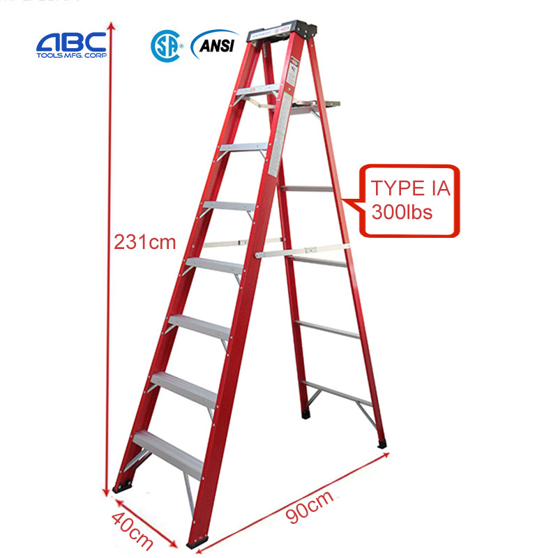 CSA ANSI 3-9 Steps Industrial IA Type Adjustable Fiberglass Frp Step Ladder for Electrician