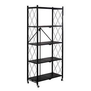 3,4,5 Tier Medium Duty Foldable Kitchen Steel Storage Rack Shelves with Wheels