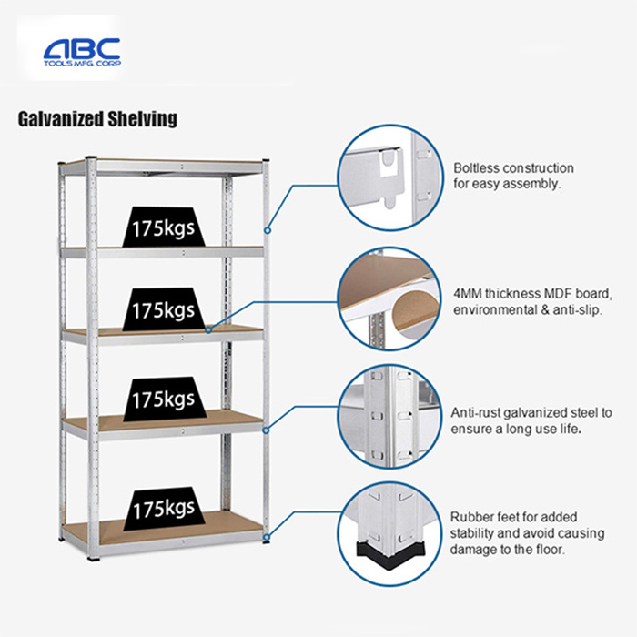 2 in 1 boltless rack 5 tier cheap galvanised boltless steel shelving unit 175kg 180x90x40cm for bomb shelter