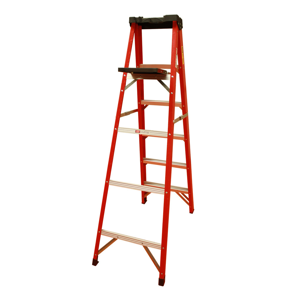 Step Ladder Foldable Fiberglass High Load Capacity Red Industrial Ladders Insulation Ladders