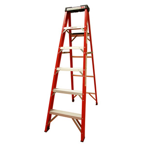 Step Ladder Foldable Fiberglass High Load Capacity Red Industrial Ladders Insulation Ladders