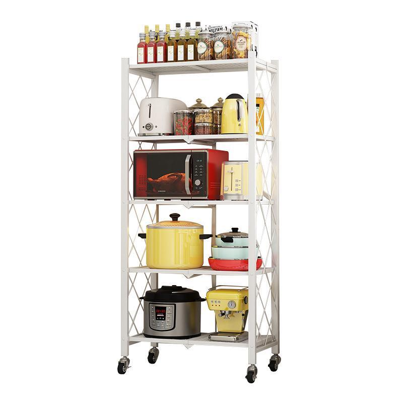 3 Tier Foldable Storage Shelf Rack With Wheels Kitchen Multipurpose Steel Shelving