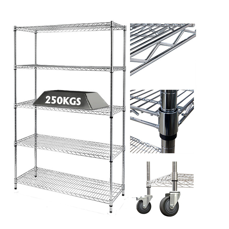 Customizable Layer Commercial Wire Storage Shelving With Wheels