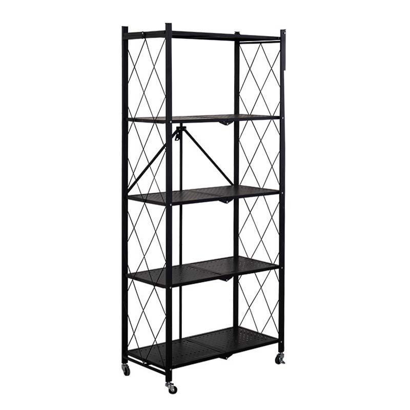 3 Tier Foldable Storage Shelf Rack With Wheels Kitchen Multipurpose Steel Shelving