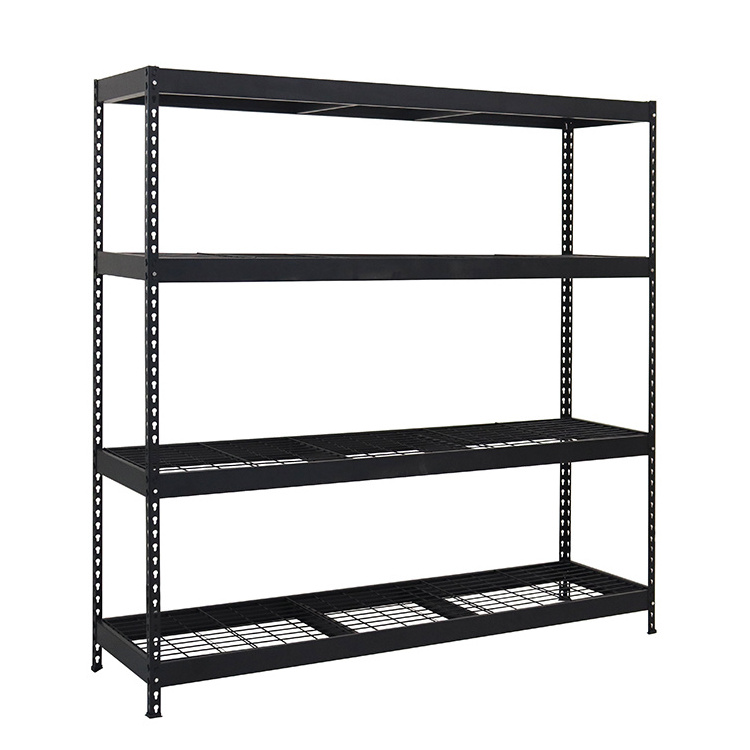 Industry metal wire shelving black boltless rivet 4 tier iron garage shelves storage rack units