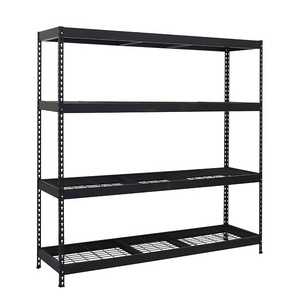 Industry metal wire shelving black boltless rivet 4 tier iron garage shelves storage rack units