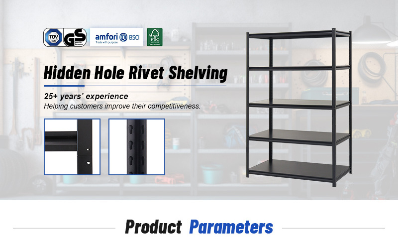 Heavy duty metal boltless adjustable shelving units rack large steel boltless concealed holes racking shelves black