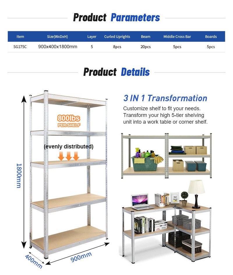 Adjustable shelving racking system rack organizer warehouse light duty shelf warehouse high storage shelf