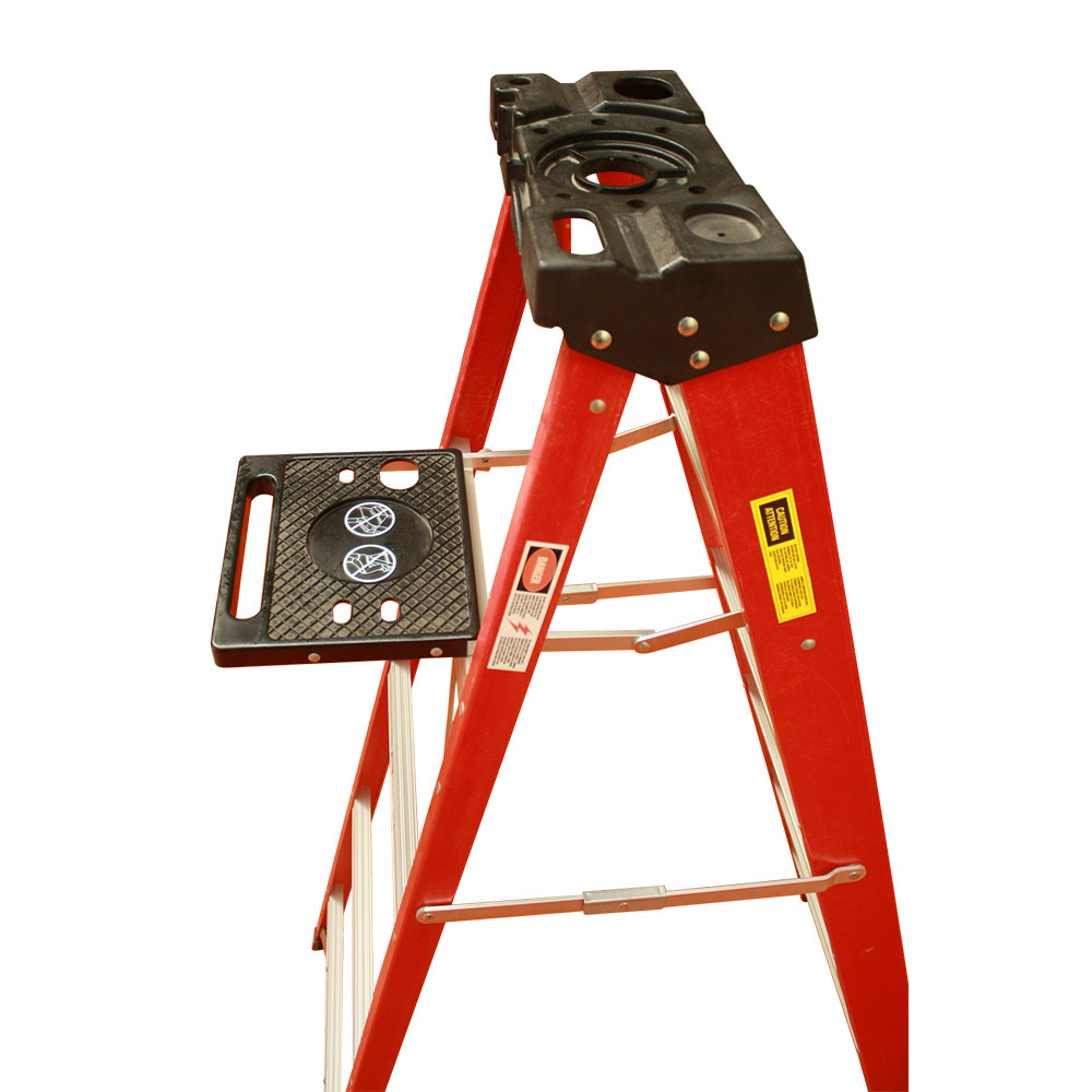 Step Ladder Foldable Fiberglass High Load Capacity Red Industrial Ladders Insulation Ladders