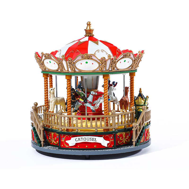 High Quality Artificial Beautiful Lighted Musical Christmas Resin Carousel Navidad Indoor Home Creative Decorations