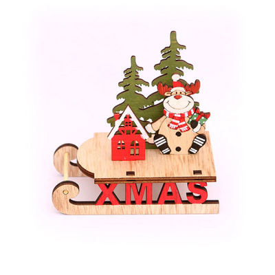 Christmas Wooden DIY Sled Car Decoration Wooden Christmas Tree DIY Ornaments Christmas Santa Claus Decorations for Xmas