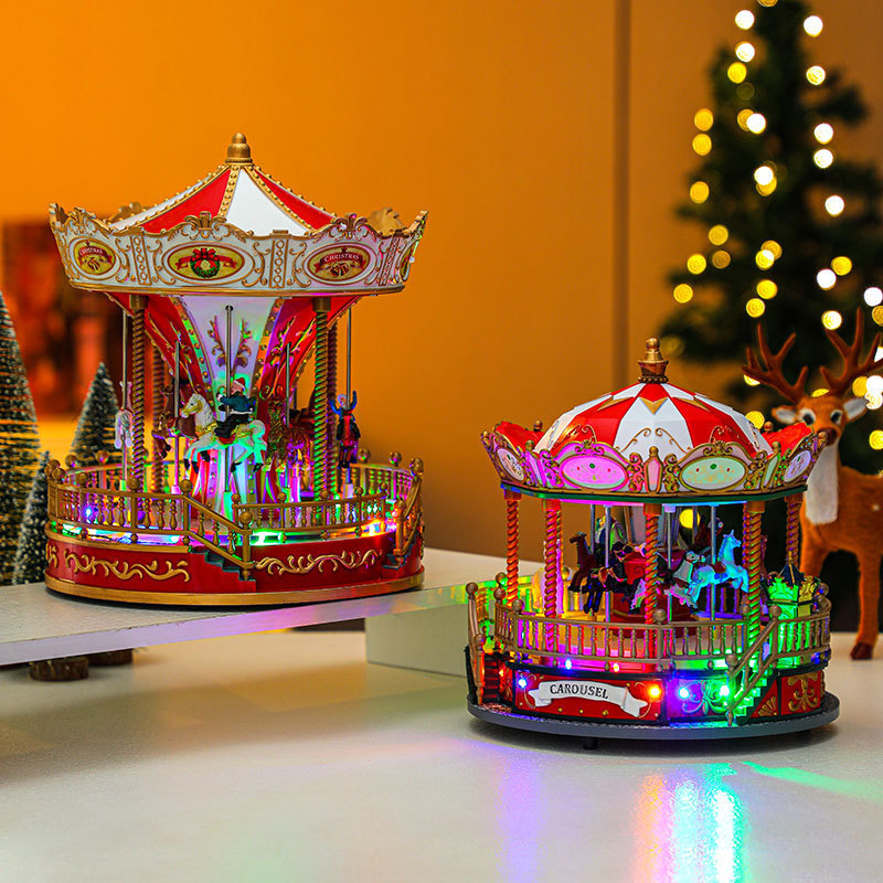 High Quality Artificial Beautiful Lighted Musical Christmas Resin Carousel Navidad Indoor Home Creative Decorations