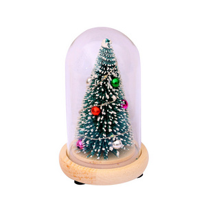 Christmas Ornaments Wooden Glass Cover Cedar Tree Glowing Mini Christmas Tree