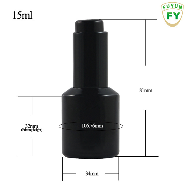 Fuyun Shiny Black Cosmetic Containers 15ml Push Down Empty Press Serum Bottles Essential Oil Dropper Bottle With Black Dropper