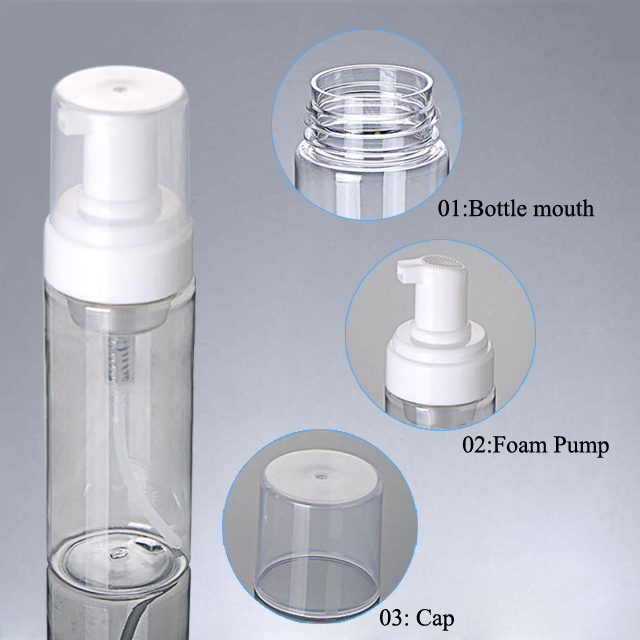 Fuyun 150ml cosmetic clear pet plastic pump foam spray bottle for face cleanser