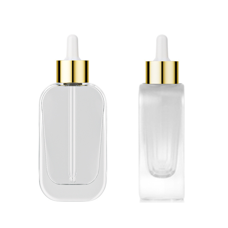 Fuyun wholesale Square Essential Oil serum glass with white dropper 30ml beauty cosmetic bottle perfume glass dropper bottle