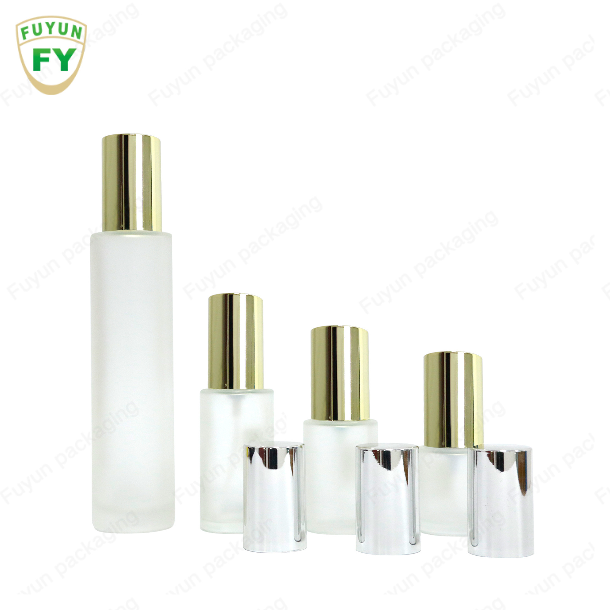 Fuyun Small Order 20ml 40ml 60ml 80ml 100ml 120ml Pump Cosmetic Toner Round Empty Frosted Glass Lotion Bottles with Gold Cap