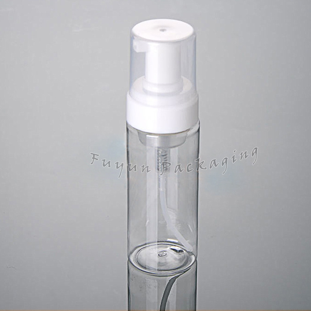 Fuyun 150ml cosmetic clear pet plastic pump foam spray bottle for face cleanser