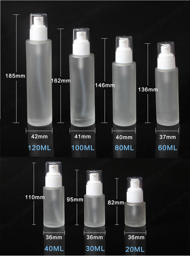 Fuyun Fast Shipping Variety Size Luxury Skin Care Jar 100ml Empty Frosted Cosmetic Packaging Glass Cosmetic Lotion Pump Bottles