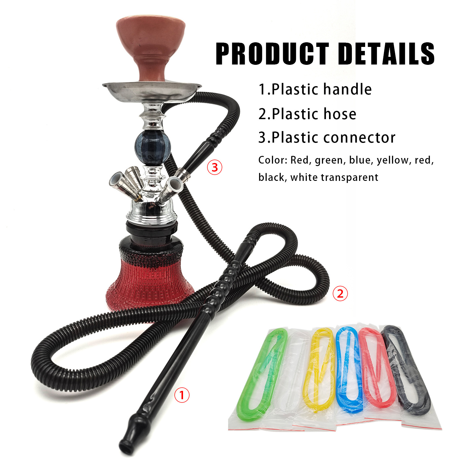 Factory direct 1.5m or 1.8m colorful plastic disposable shisha hose pipe hookah hose