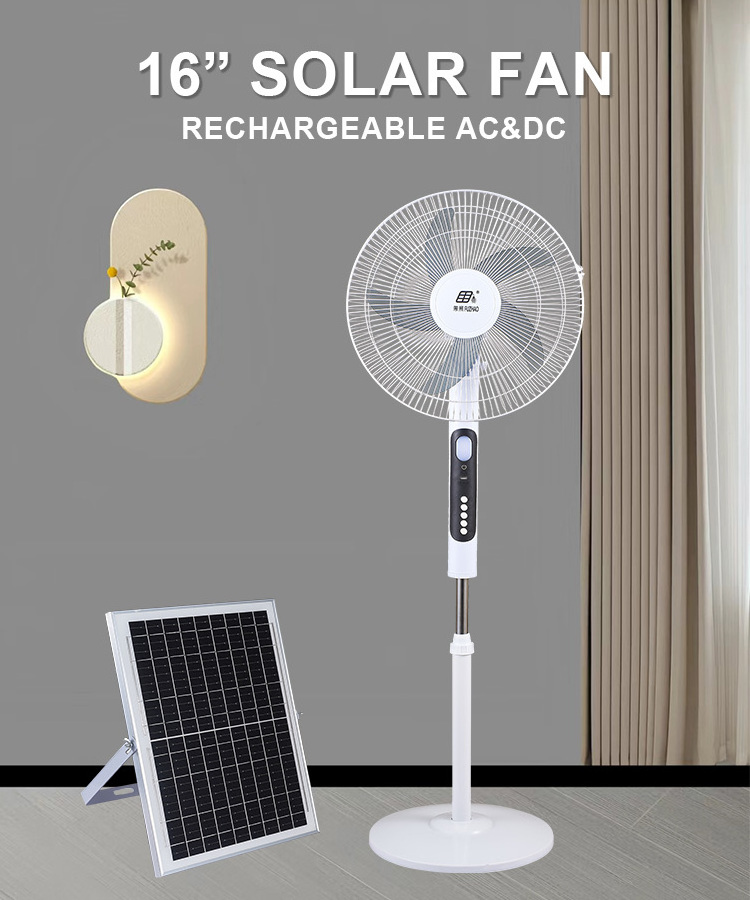 OEM Vertical Metal Grill 16 Inches 5 Blades Rechargeable Home Solar Fans Rechargeable Electric Fan