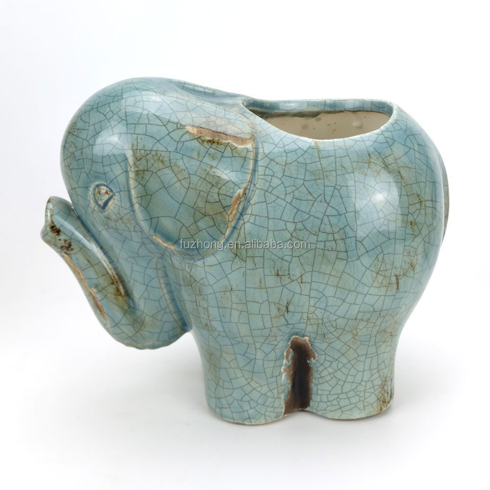 Antique ceramic elephants shaped flower pot, animal shaped planter