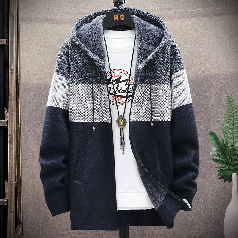 Knit Hooded Cardigan Sweaters Crew Neck Men Knitwear Winter Knitted Hoodie Sweater 2023 Long Sleeve Casual