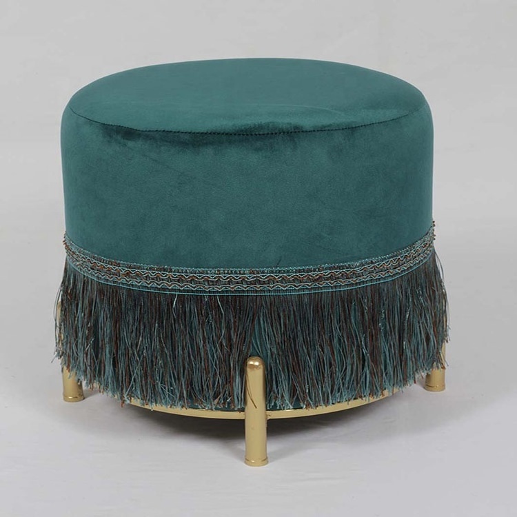 Luxury Metal Foot Step Stool Gold Bar Stool Velvet Bar Chair Green Velvet Chair Metal-legged Furniture Ottoman