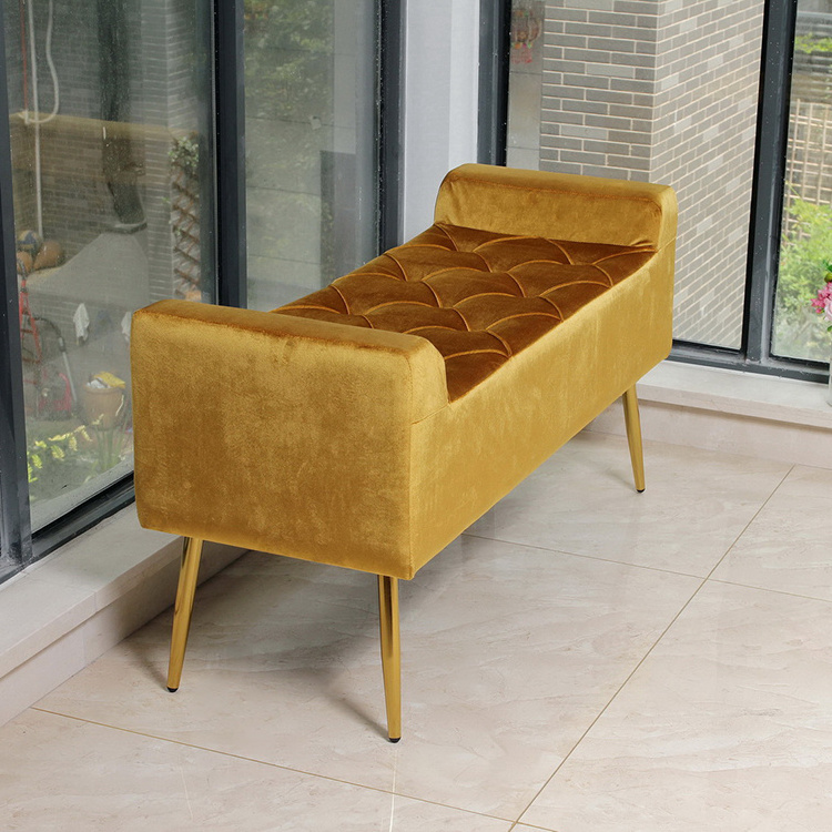 Light luxury bedroom fitting room cloakroom wear shoe  change bedside stool pouf rangement velour beige reclining chair