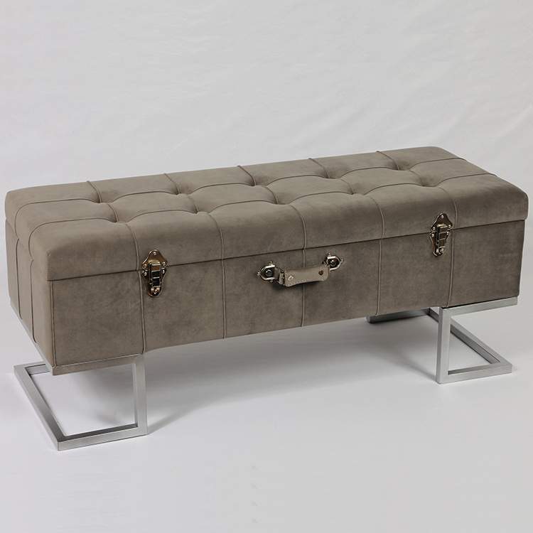 GREY ANTIQUE VINTAGE RETRO VELVET/WOODEN STORAGE NEST LOUNGE SOFA BENCH