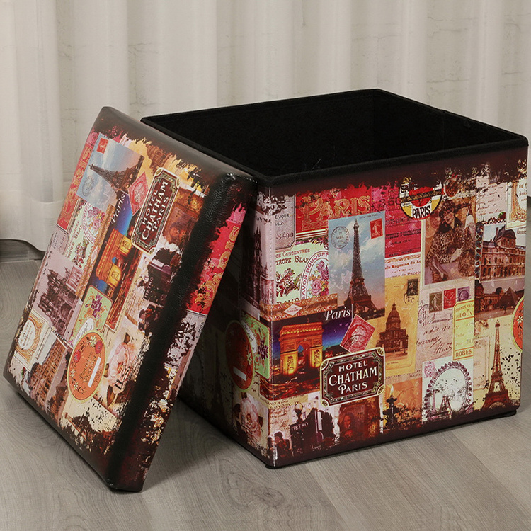 PVC Printed colorful Fabric Storage Ottoman Pouf  Long Footrest Bench