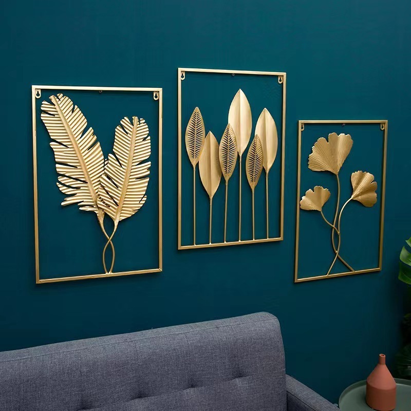 Hotel Modern Interior Decorative Flower leaf Pieces Dining Room Sofa Iron Metal Wall Art Home Decor for Living Room