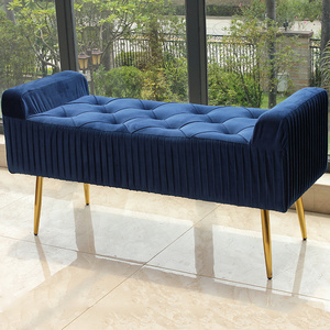 Wholesale Blue home furniture living room Stool Velvet Shoe Change Stool long bench Sofa Ottoman Bed