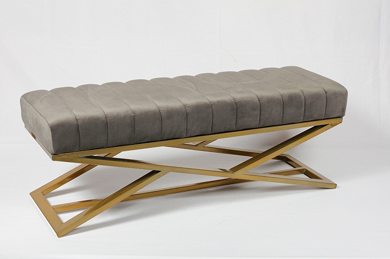 Modern KD Furniture Velvet Sofa Tufted Golden Metal Leg End Bed Ottoman Bench