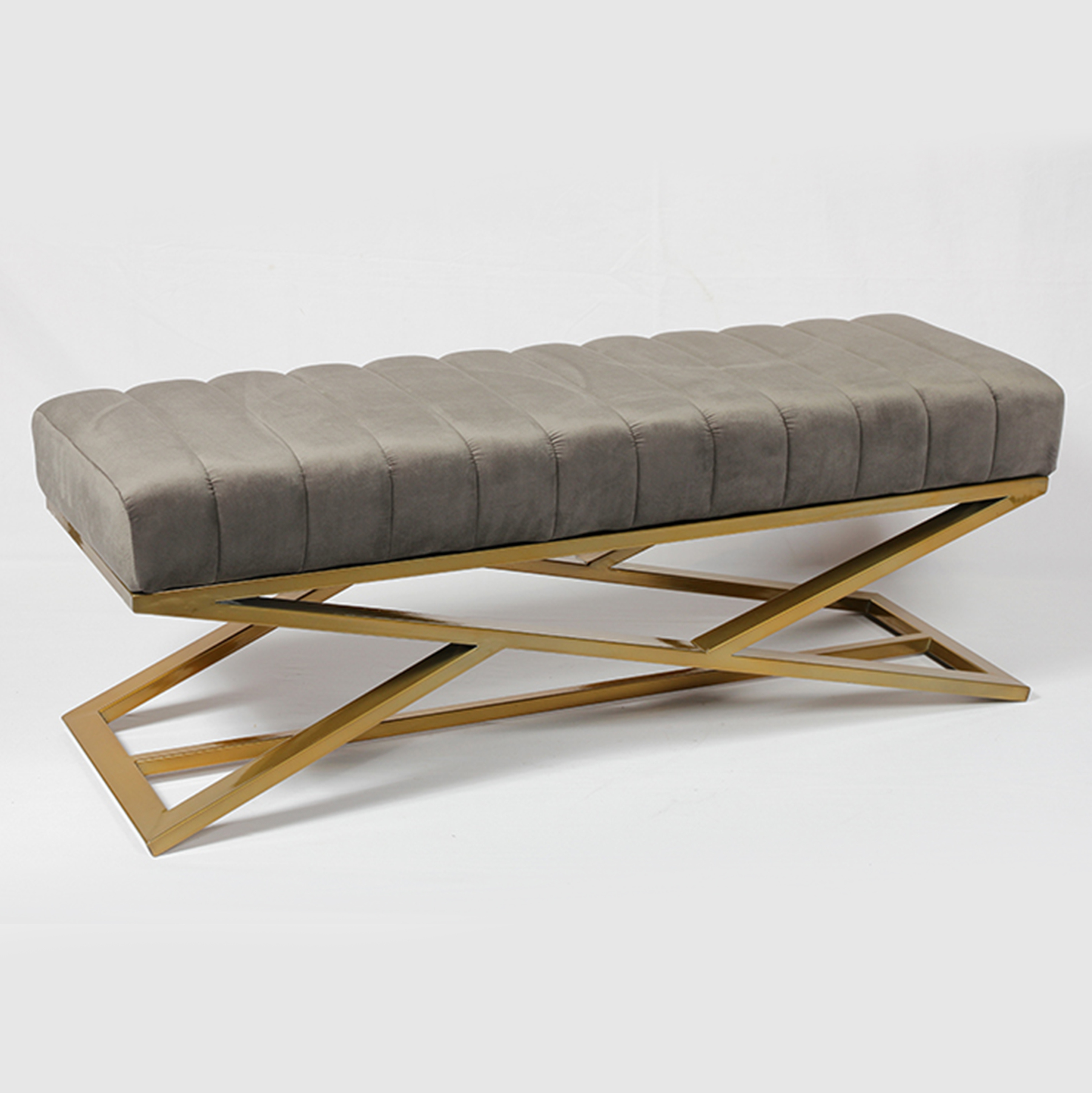 Modern KD Furniture Velvet Sofa Tufted Golden Metal Leg End Bed Ottoman Bench