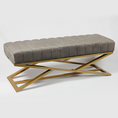 Modern KD Furniture Velvet Sofa Tufted Golden Metal Leg End Bed Ottoman Bench