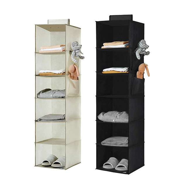 6 Shelf Non Woven Collapsible Shelves Hanging Closet Cubby Hanging Closet Organizer for Sweater Cloth Handbag Space Bags CLASSIC